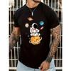 Cotton Men's 100% Cotton Summer Loose Size Cartoon Astronaut Planet Printed Slim Fit Casual Sports Round Neck Short Sleeved T-shirt Top