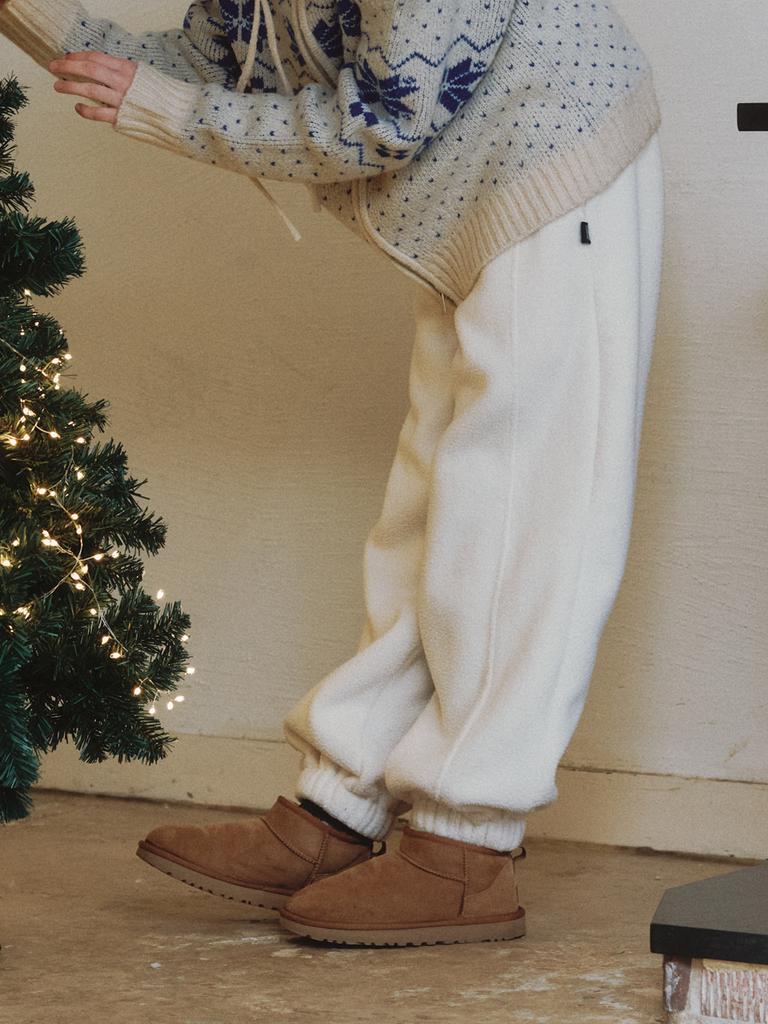 CLUNY Boucle Wide Jogger Pants - Cream