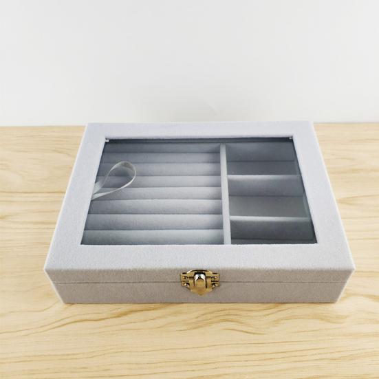 Earring Box Dust-proof Divided Grids Furry Surface Ring Bracelet Display Organizer for Home