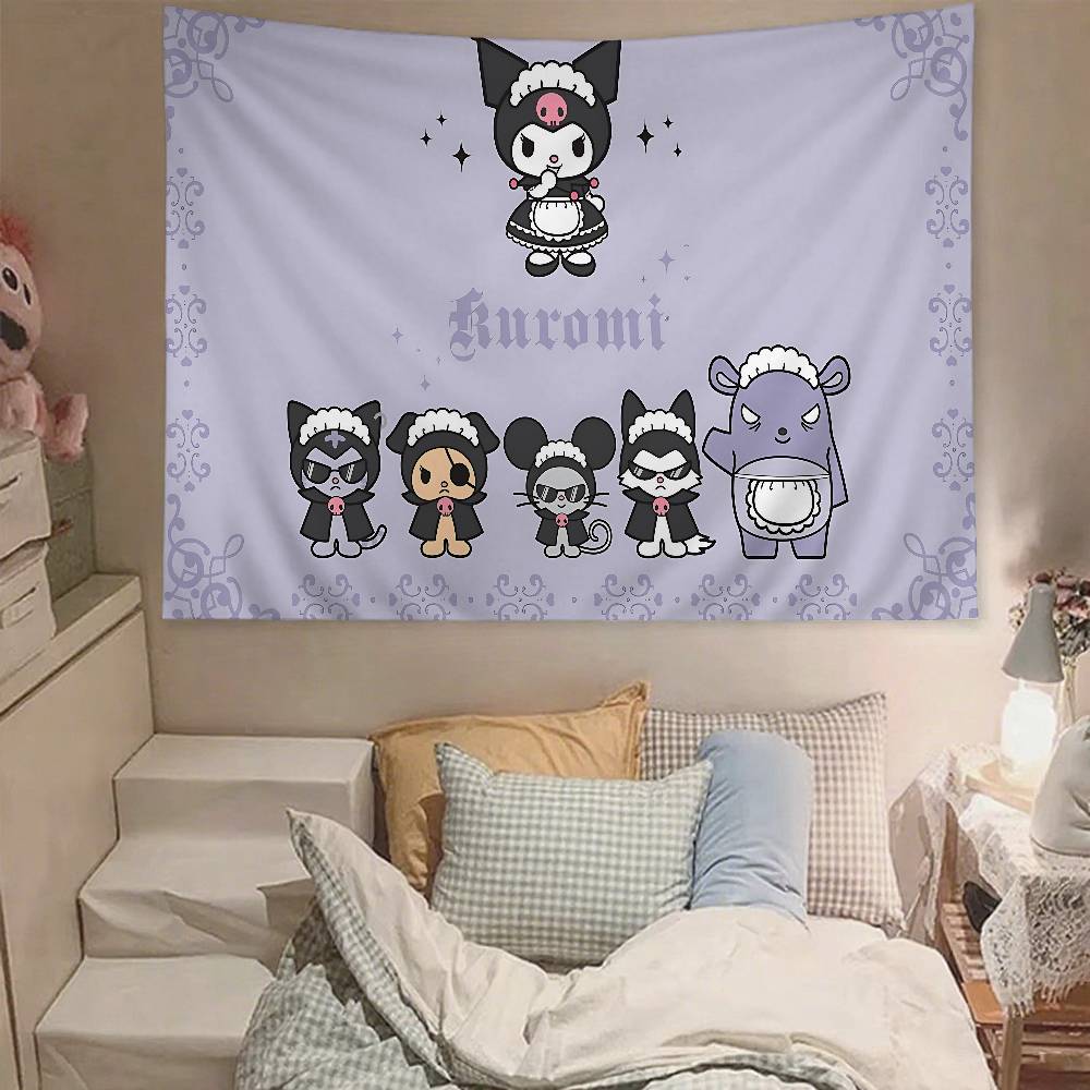 Cute KKuromi Tapestry Wall Hanging Tapestry Art Deco Blanket Curtain Hanging At Home Bedroom Living Room Decor