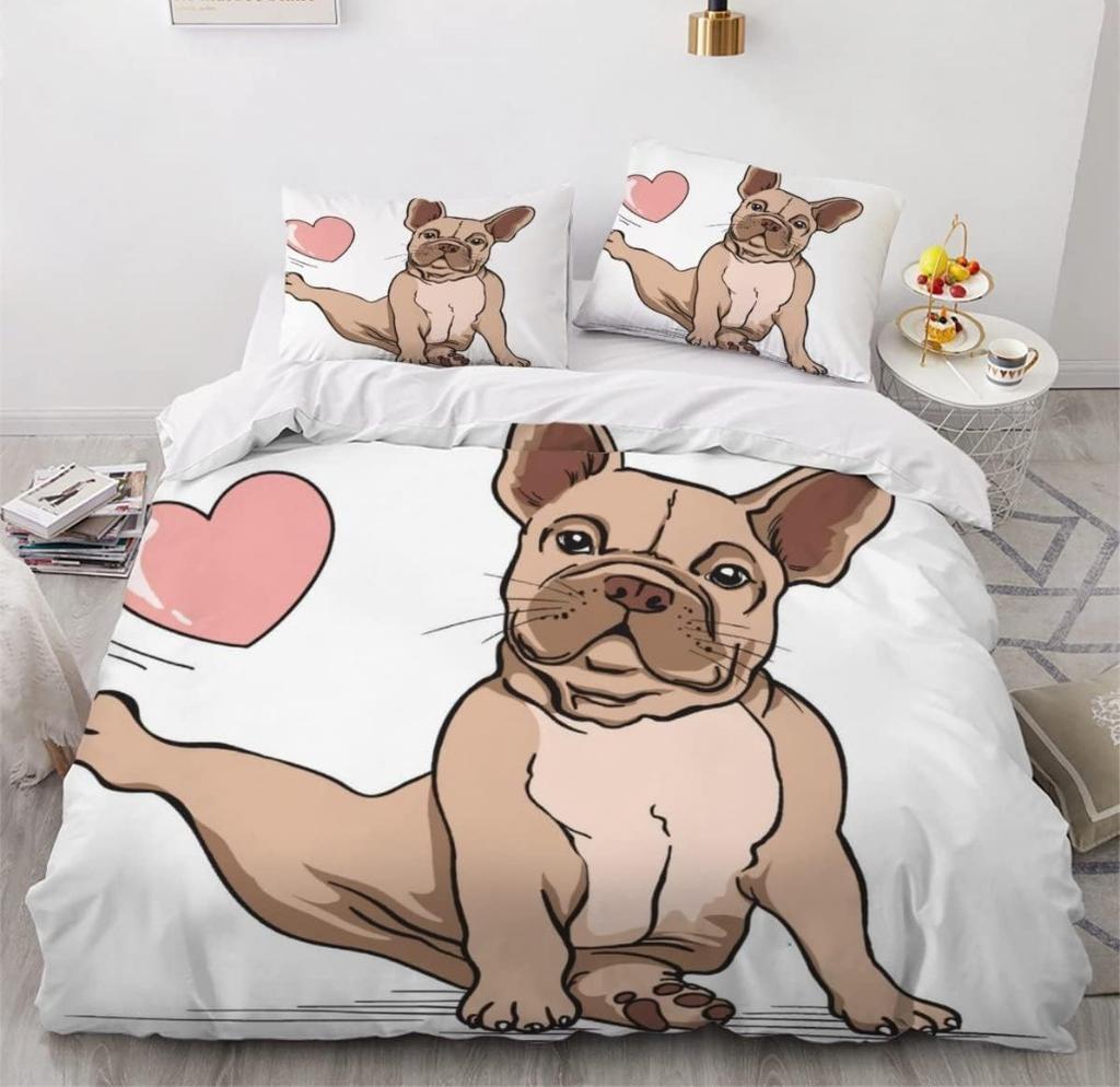 French Bulldog Duvet Cover Set Cute Animal Pattern Bed Set 3D Print Pet Dog Bedding Set for Children Boys Girls Adults 3-Piece