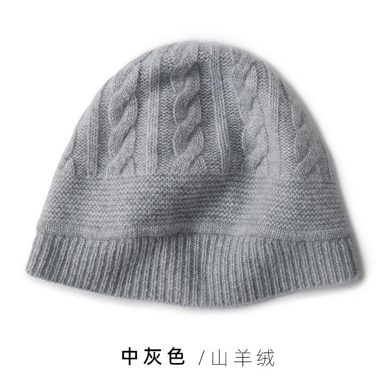 Autumn and winter% pure cashmere hat women's big head circumference versatile bag head showing face small wool knitted hat