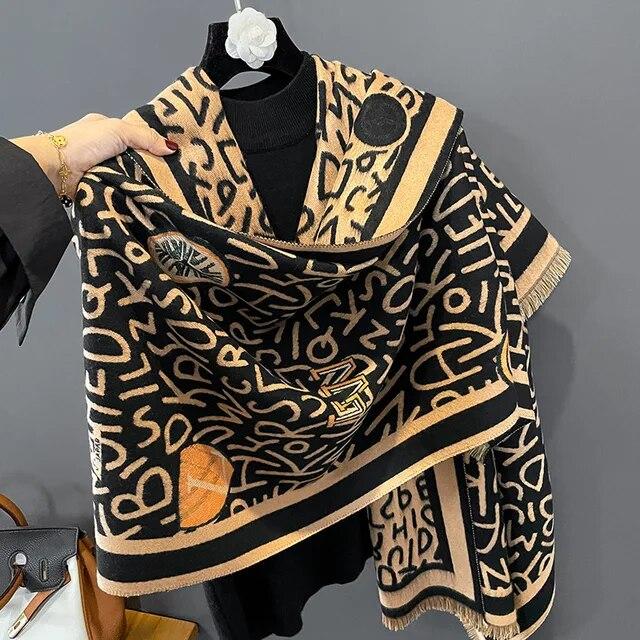 Толстый теплый зимний шарф, роскошный дизайн, принт лошади, женский кашемировый шаль из пашмины, женские шарфы с запахом, женский платок, одеяло, пончо