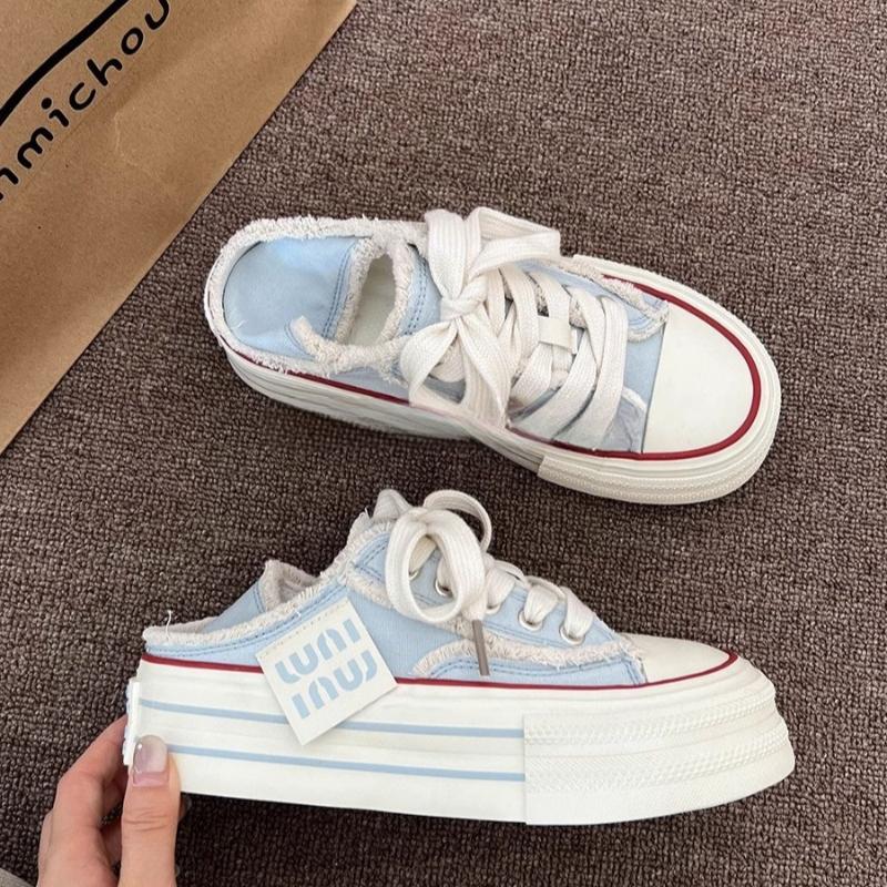 Модная повседневная парусиновая обувь для женщин, весна-осень 2024, новые дизайнерские полутапочки, женские кроссовки на платформе, женские кроссовки