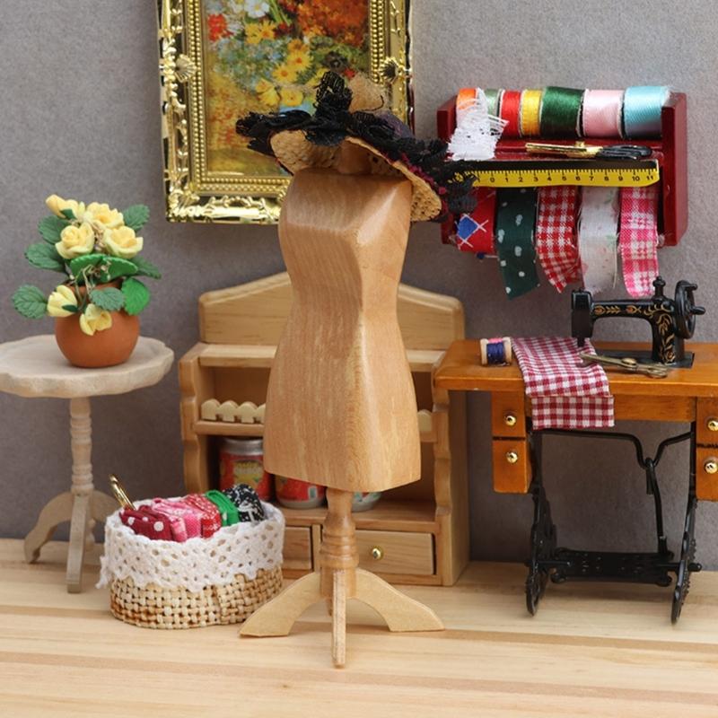 1/12 Scale Wooden Dollhouses Mini Sewing Scene Accessory Body Miniature Mannequin Stand For Craft Enthusiasts