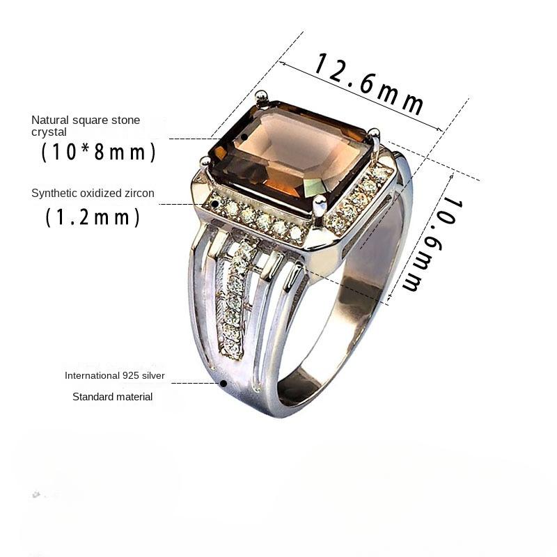 Мужское кольцо из серебра S925 с тесаным кристаллом - роскошное, универсальное, кольцо с драгоценными камнями на удачу, модный аксессуар.