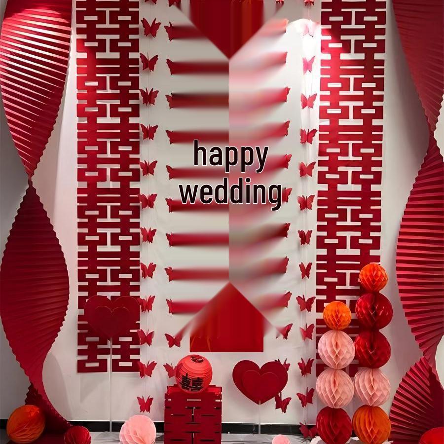 Wedding Ceremony Hanging Cloth Banner Set - Double Happiness Backdrop & Room Decor
