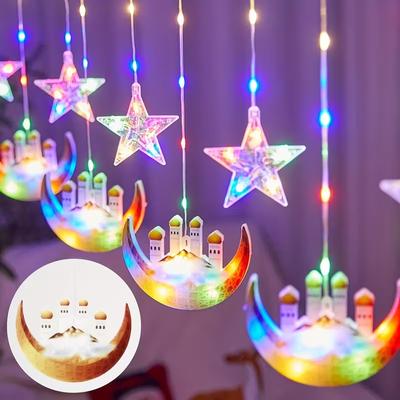 Светодиодные гирлянды «Луна и звезды» для окон, питание от USB, 8 режимов освещения с функцией таймера, идеально подходят для Рамадана, Дня благодарения