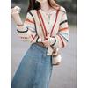 Autumn Women's Sweater Cardigan Loose Rainbowcolour Sweater Wear Hollow Crochet Long Sleeve Top