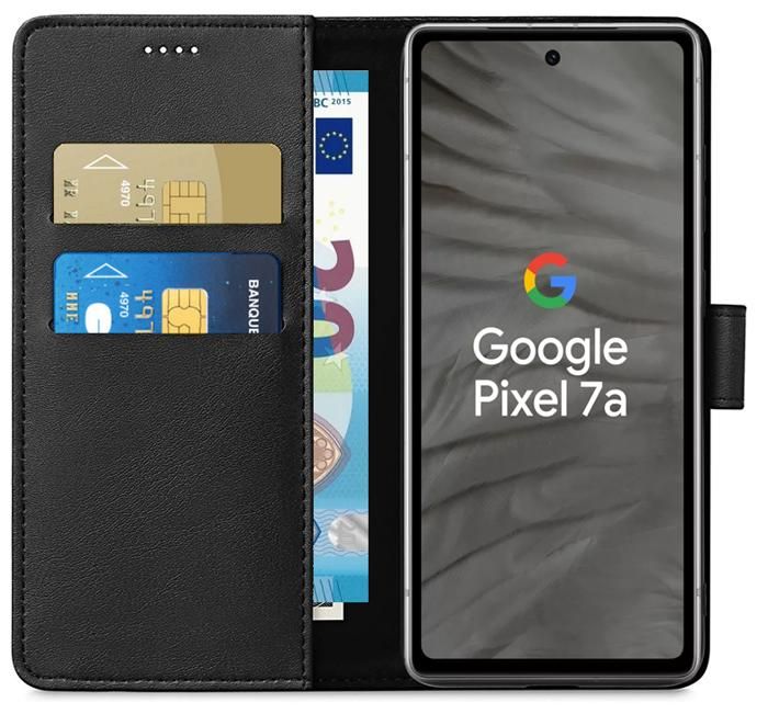 Coque pour Google Pixel 7a - Portefeuille Noir Rabat Clapet Aimanté Rangement Cartes Phonillico®