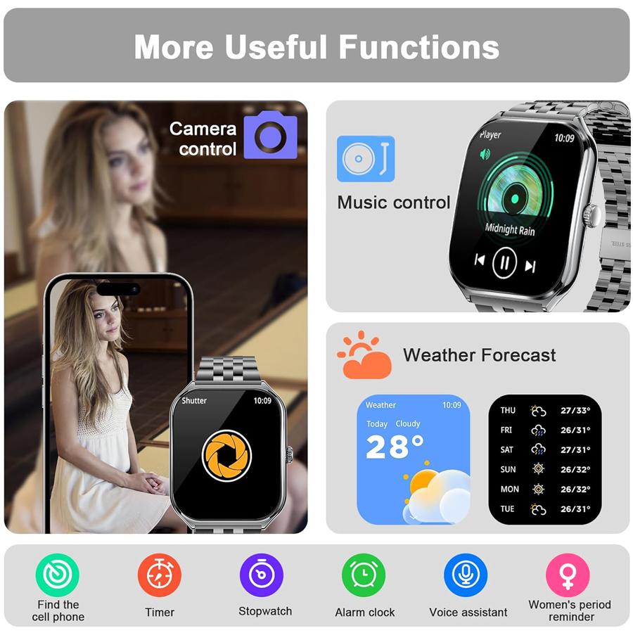 2026 New Ultra-thin Smartwatch 0.25 inch Bluetooth Call Health Monitor Watch IP68 Waterproof 100 Sport Smart Bracelet For Women 2
