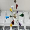 Mid-Century Modern Sputnik Chandelier  Multi-Color Cone Shades  Brass Finish  Retro Ceiling Light Fixture