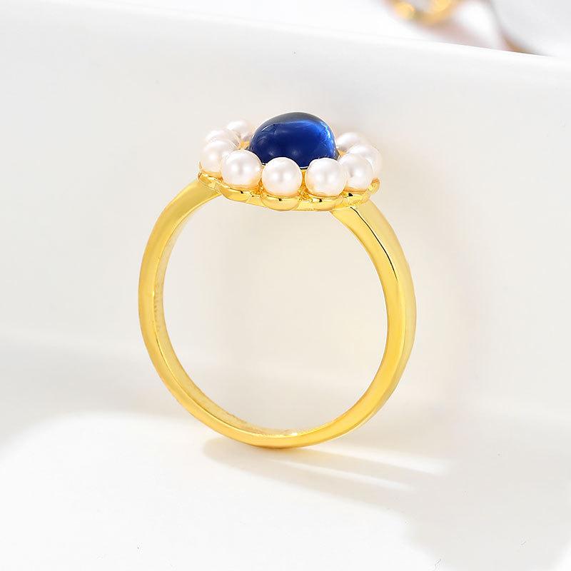 Кольцо с инкрустированным сапфиром и маленькой жемчужиной, женское, ретро, темпераментное, нишевое, легкая роскошь, модное, атмосферное, ювелирное изделие