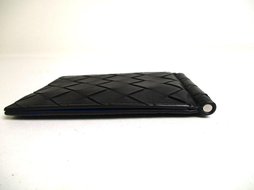 Оригинальный кожаный кошелек для купюр BOTTEGA VENETA Intrecciato черного и синего цвета #a469, восстановленный