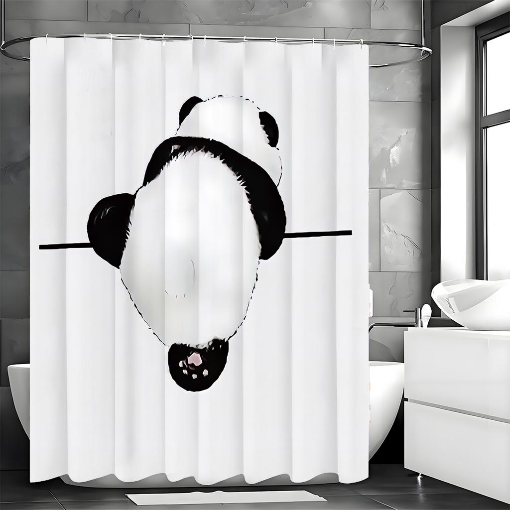 Cute Panda Black and White Shower Curtain, Bathroom Decorative Shower Curtain, Waterproof Shower Curtain with Hooks