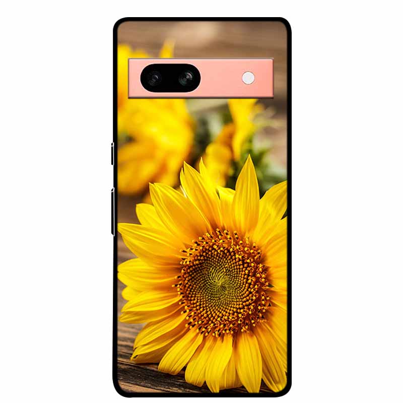 Для Google Pixel 7a 5G Чехол 6.1" Coque Цветы Черная Кромка Силикон ТПУ Мягкая Задняя Крышка Для Google Pixel7a 2023 Чехол для Телефона Fundas