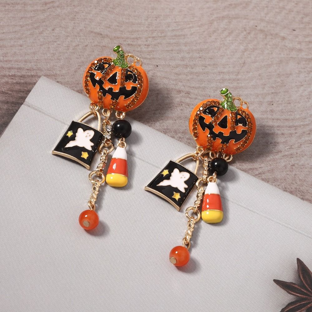 Капающее масло Цепочка на ключицу Индивидуальность Винтажная серьга Милое ожерелье с тыквой и привидением Осень