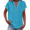 Women's Fashion Casual Solid Colour V-Neck Short Sleeve Button Down Shirt T-Shirt Top