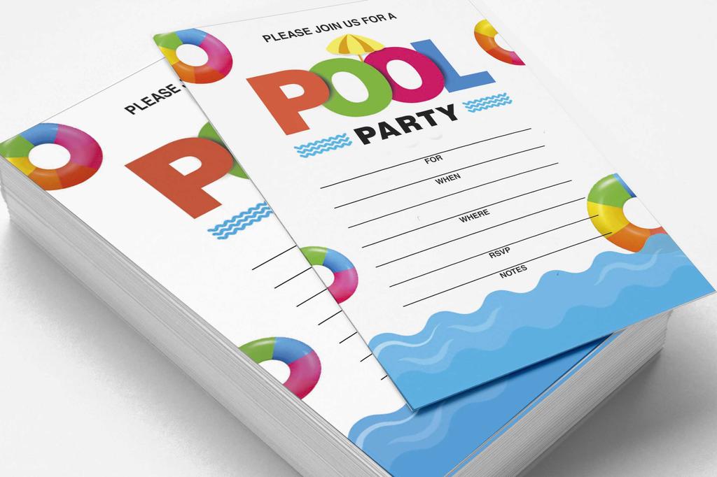 Inkdotpot Упаковка из 30 приглашений на вечеринку у бассейна, приглашения на день рождения с конвертами, для вечеринки у бассейна для детей/взрослых, заполняемый стиль 5 x 7 дюймов