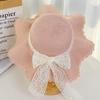 Sweet bucket hat straw hat women's lace bow big brim foldable sun hat seaside beach