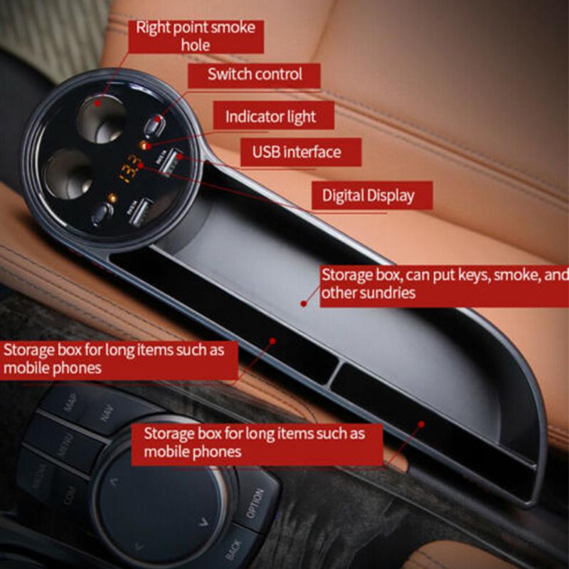 Кожаный органайзер для автомобильного сиденья, многофункциональный ящик для хранения, карман для сиденья, центральная консоль, двойное зарядное устройство USB, автомобильное напряжение