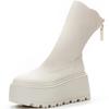 8CM  Genuine Leather Women HighFashion Pumps Heels White Shoes ZIP Increase Casual Ankle Boots Platform Wedge Shoes