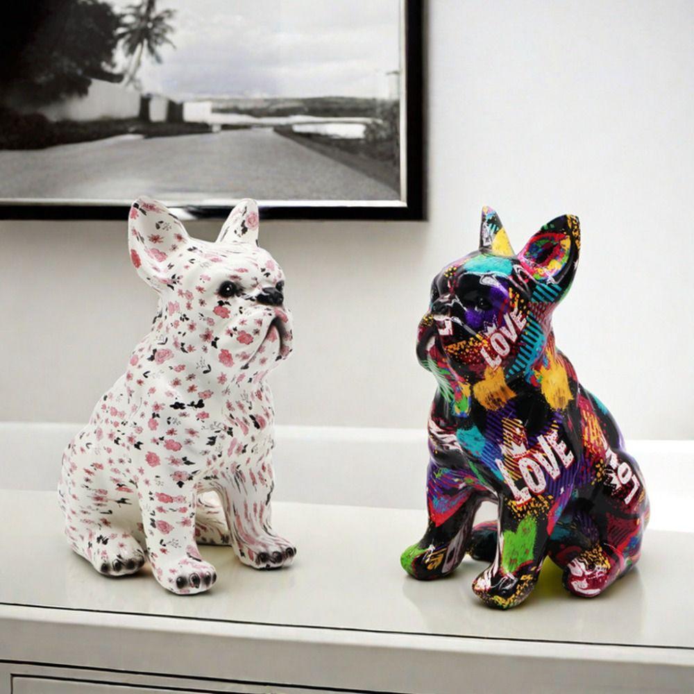 Kawaii Graffiti French Bulldog Statue Cartoon Colorful Dog Statue  Home