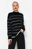 Women's Fashionable Stylish Sweater Black Wide Pattern Striped Knitwear Sweater