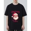 Christmas Vibes Santa Claus Print Black T-Shirt for Holiday Party and Festive Occasions