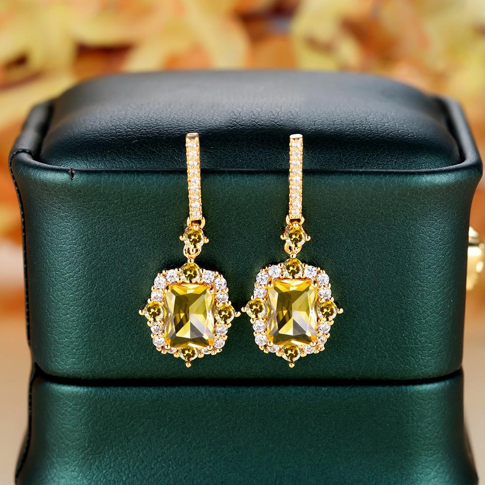 Серьги-подвески из кубического циркония золотого цвета, роскошные женские серьги, свадебные украшения для ушей