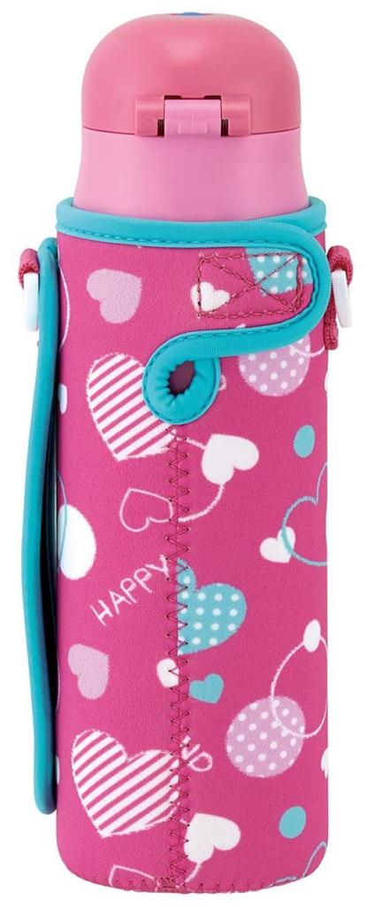 Skater Children's Water Bottle, 470ml, Direct Drinking, with Cover, Heart Polka Dot Design, Insulated, Stainless Steel, Lightweight, Sports Bottle,