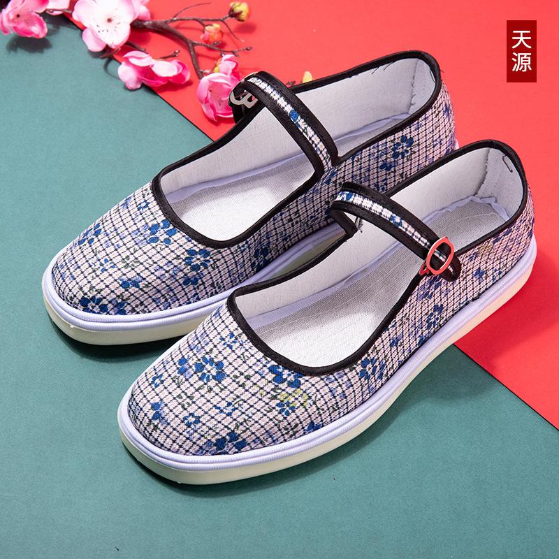 Туфли «Старый Пекин», тканевые туфли, женские туфли с вышивкой, нескользящие бабушкины туфли с одним ремешком, туфли для мам, танцевальная обувь