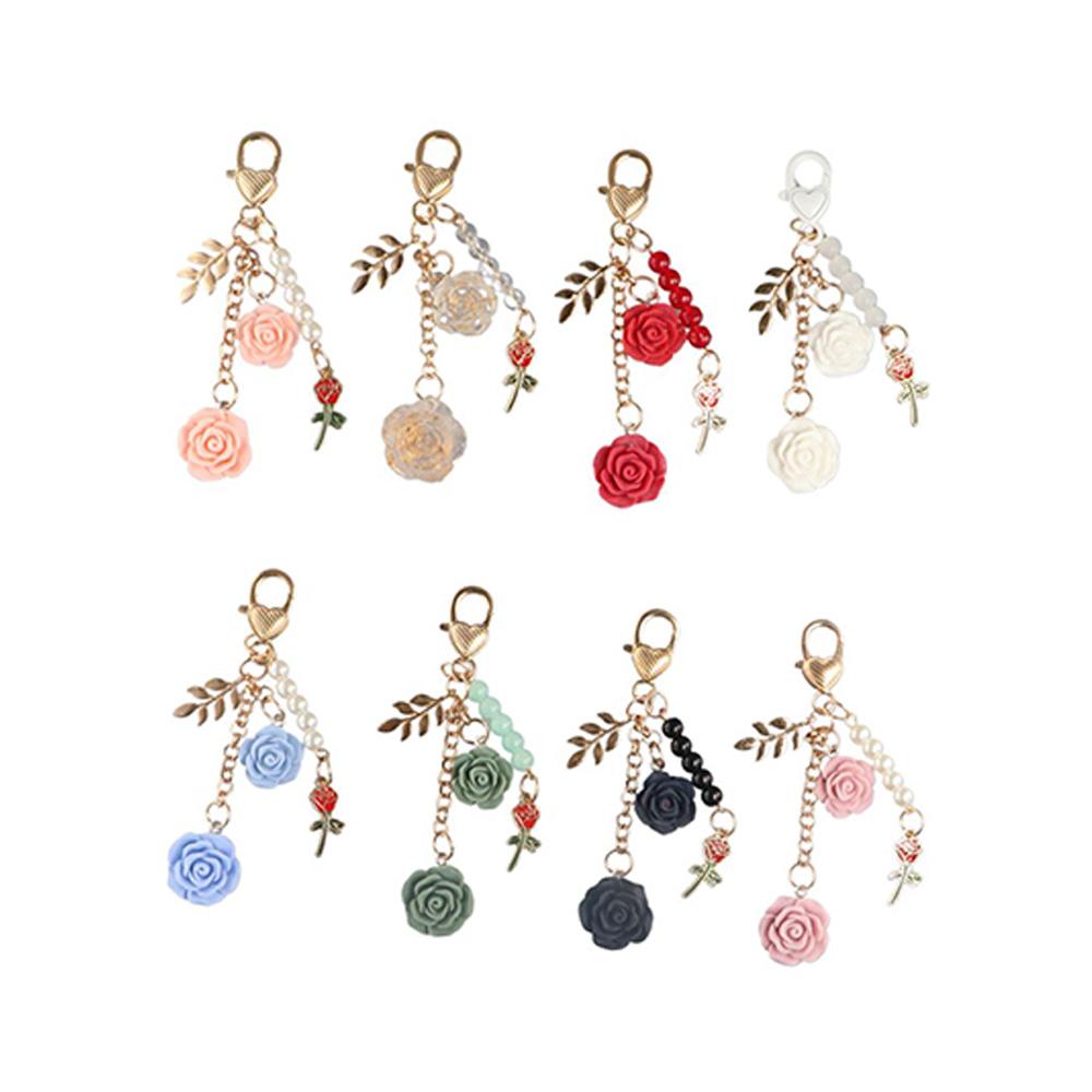 Flower Keyring 3D Rose Camellia Keychain Metal Leaf Rose Camellia Keyring Key Chain