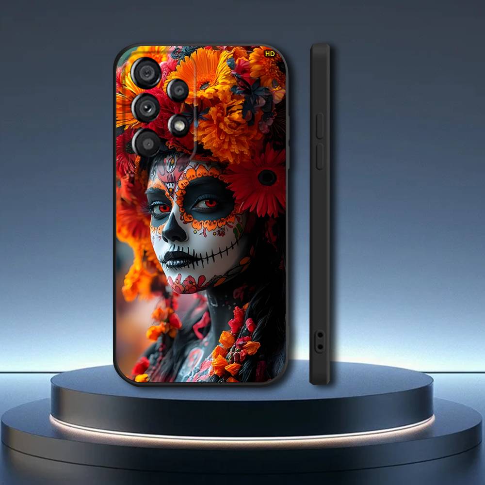 Day of the Dead Mexican Catrina Skull Phone Case  For Samsung Galaxy A73,31,32,72,41,53,52,71,22,5G,Note,J7,8,9 Soft Black Cover