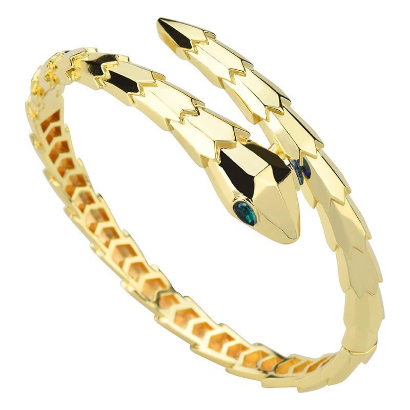 Открытый браслет-пружина в форме змеи с золотой чешуей - Женский модный браслет высокого класса