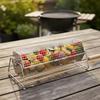 with Wood Handle Rolling BBQ Grill Mesh Basket Stainless Steel Grill Rotisserie Basket  Picnic