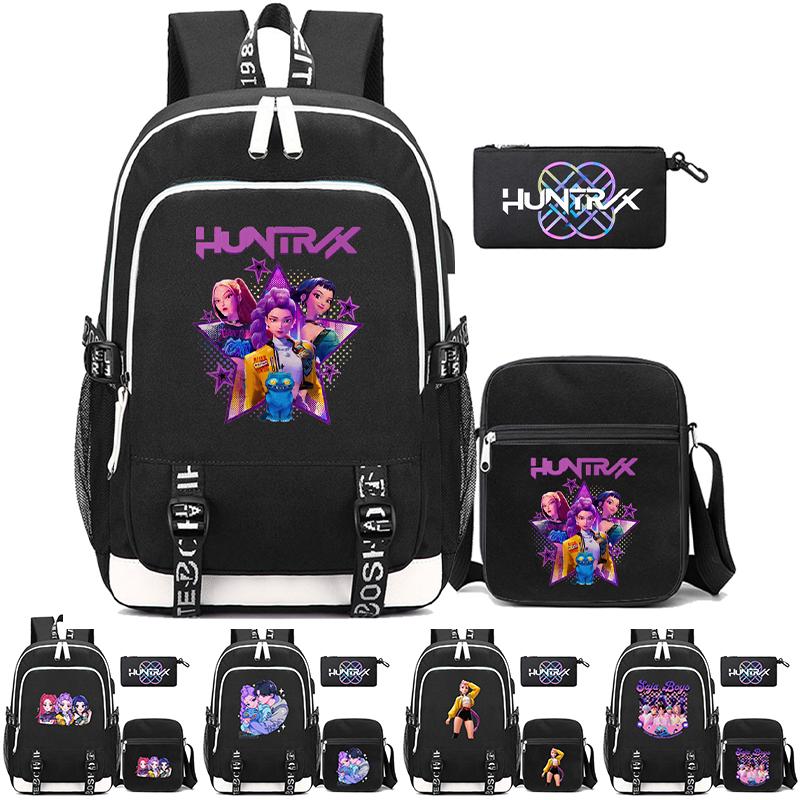 3Pcs/set New Anime Kpop Printed Backpack with Shoulder Bag Pencil Case for Teenager Girl Boy Bookbag Large Capacity Waterproof Travel Bag Kid Gift