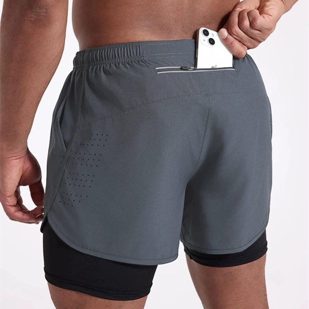 Мужские шорты 2-в-1, двухслойные, со встроенным карманом, быстросохнущие, подходят для занятий в спортзале, фитнесом, пилатесом, спортом на открытом воздухе, бегом, теннисом, бадминтоном