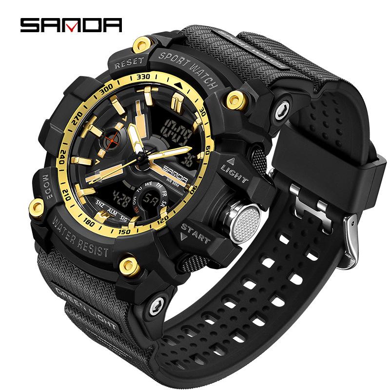 SANDA Youth Waterproof Sports Watch - Cool Trendy Multi-functional Dual Display in Black Technology Design
