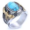 2025 Fashion Trend Ring Personalized Carving Pattern Turquoise Ring Eagle Blue Turquoise Men's Ring