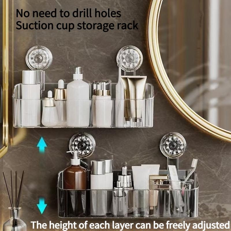 1PC suction cup non-punching rack toilet bathroom wall-mounted with hook storage rack toiletries storage box
