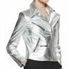 Женская кожаная куртка из натуральной кожи ягненка, модный серебристый повседневный стиль, ручная работа