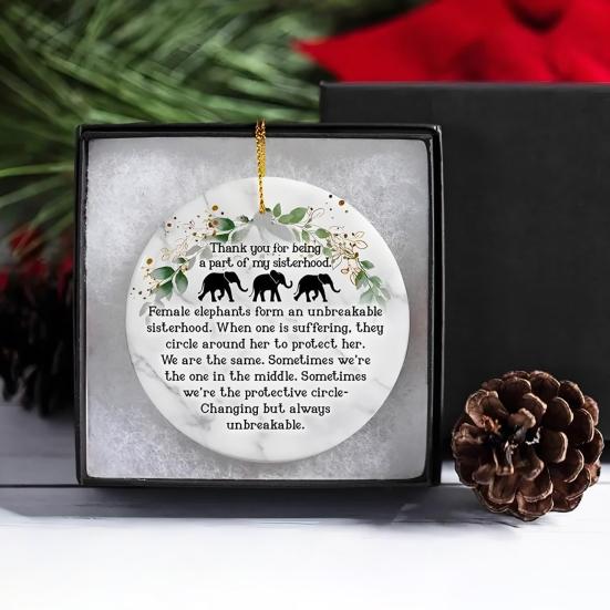Elephant Sisterhood Keepsake Ceramic Round/Heart Ornament Elephant Friendship Hanging Ornaments Gift for Best Friends