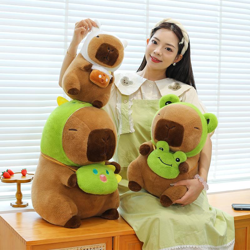 Лягушка динозавр шляпа кепка капибара кукла белый кролик чашка молочного чая капибара плюшевая игрушка подушка для обнимания
