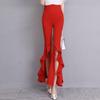 Harajuku Summer High Waist Women's Chiffon Split Up Capris Pants for Women Skinny Ruffles Flare Pants Woman Trousers Red Black