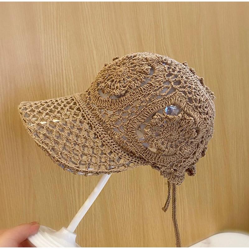 Summer Openwork Hand-crocheted Baseball Cap Breathable Retro Sun Hat Adjustable Versatile Hollow-out Hat for Women Accessories