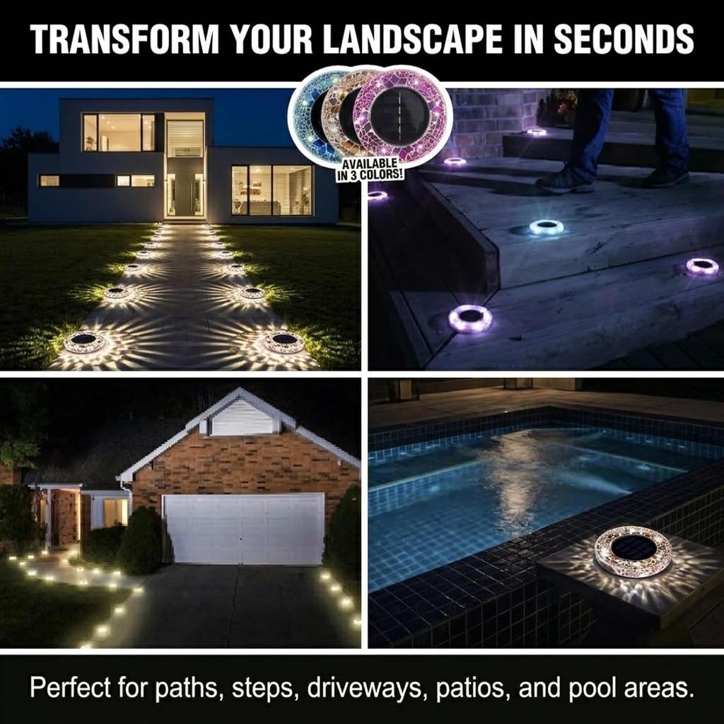 Flat Mosaic Solar Disk Lights Outdoor Waterproof Anti-Rust Garden Lighting Decor for Pathway Garden Yard Law