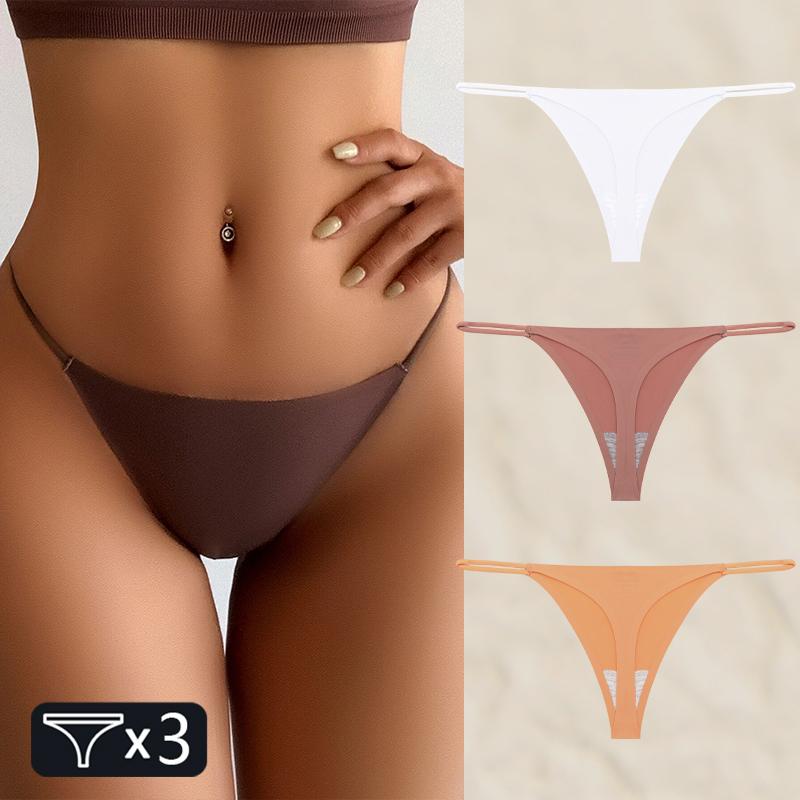 FINETOO 3PC Женские бесшовные трусы стринги сексуальные трусики-стринги с низкой талией женские однотонные бесследные бикини Т-образное нижнее белье