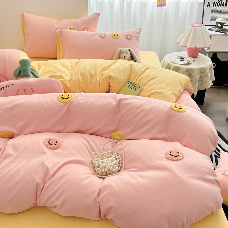 Комплект из четырех предметов из стираного хлопка, простыня, пододеяльник, трехкомпонентный пододеяльник