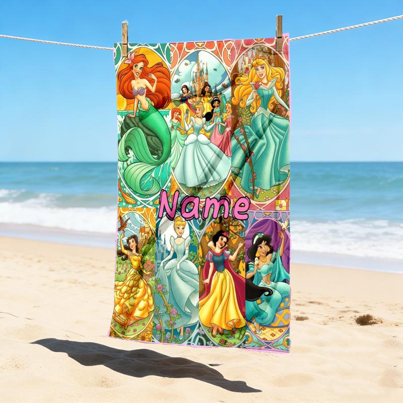 Custom Name Princess Party Stylish Digital Printing Beach Towel Quick‑Drying Absorbent Blanket for Beach Pool Gym Travel
